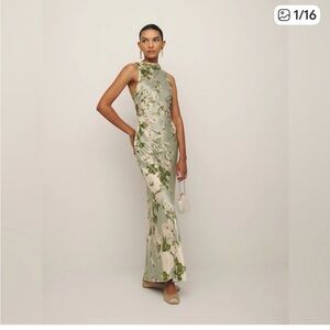 Reformation Anaiis Silk Dress in Taragon Green